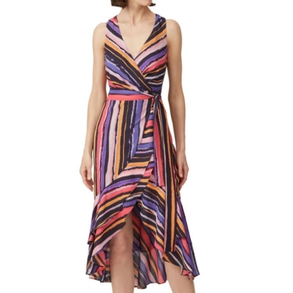 Great Jones Vibrant Orchid Wrap Dress Midi Layered Orange Purple Pink Medium